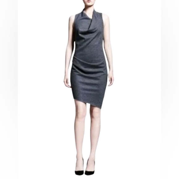 HELMUT LANG Sonar Grey Asymmetrical 100% Wool Sleeveless Dress Women's Size XS - Picture 2 of 16